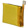 A close-up shot of a flat, rectangular battery with a gold-colored wrapper and an orange connector cable. Produktbild-Vorschau