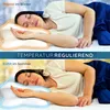A woman sleeping on a pillow, with overlays indicating temperature regulation for winter and summer. Produktbild-Vorschau