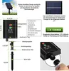 Diagrams and text explaining the features and components of a solar garden light. Náhled obrázku produktu
