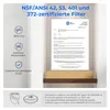 A close-up view of a certification document and product feature icons. Podgląd zdjęcia produktu