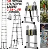 A collage of images showing a folding telescopic ladder in various states and contexts. Anteprima dell’immagine prodotto