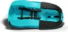 The underside of a blue plastic sled with black grips. Produktbild-Vorschau