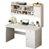 A white computer desk with a hutch filled with decorative items and books. Podgląd zdjęcia produktu