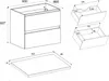 Technical drawing with dimensions of a bathroom cabinet and its drawers, and a separate countertop. Náhled obrázku produktu