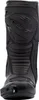 A black motorcycle boot shown from the front. Podgląd zdjęcia produktu