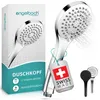 A product shot of a shower head and its packaging, with a Swiss Made tag. Anteprima dell’immagine prodotto