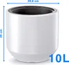A white planter pot with dimensions and capacity indicated. Náhled obrázku produktu