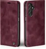 A burgundy flip case for a smartphone, shown from the front and back. Produktbild-Vorschau