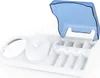 A white electric toothbrush holder with a blue lid, showing compartments for brush heads and a base. Náhľad obrázku produktu