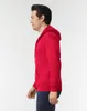 A man wearing a red hooded sweatshirt and blue jeans, shown from the side against a white background. Produktbild-Vorschau