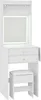 A white vanity table with a lighted mirror and a stool. Anteprima dell’immagine prodotto