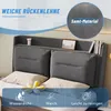 A close-up view of a bed frame's headboard with text overlays highlighting features. Náhled obrázku produktu