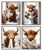 4er-Set lustige Highland-Kuh-Poster, Leinwand, 20x25 cm, ungerahmt Produktbild-Vorschau