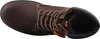 A top-down view of a brown leather boot with black toe cap and laces. Produktbild-Vorschau