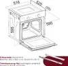 A technical drawing of a built-in oven with dimensions and accessory parts shown. Produktbild-Vorschau