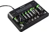 A black battery charger with multiple batteries inserted, shown from a slightly elevated angle against a white background. Produktbild-Vorschau