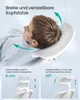 A man lying down with his head on a chair's headrest, with diagrams showing adjustable features. Produktbild-Vorschau