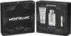 A gift set of Mont Blanc Explorer Platinum for men, featuring a perfume bottle, a tube of lotion, and a travel-sized spray. Voir les images du produit