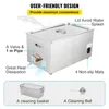 A stainless steel ultrasonic cleaner with various features highlighted by text annotations. Podgląd zdjęcia produktu
