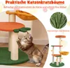 A cat is playing on a multi-tiered cat tree with fruit-themed platforms. Podgląd zdjęcia produktu