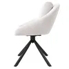 A side view of a single beige upholstered chair with a black metal base. Produktbild-Vorschau