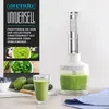 A collage showing an immersion blender and ingredients for making smoothies or pesto. Produktbild-Vorschau