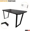 A black table with V-shaped legs, shown from a slightly elevated angle, with a close-up inset of a mounting bracket and a circle showing assembly hardware. Voir les images du produit