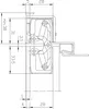 A technical drawing with dimensions of a hinge mechanism. Podgląd zdjęcia produktu