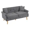 A gray sofa with wooden legs and two throw pillows. Produktbild-Vorschau