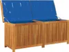 A wooden outdoor storage box with its lid open, revealing a blue interior lining. Náhled obrázku produktu