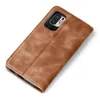 A brown flip cover case for a smartphone is shown on a white background. Produktbild-Vorschau