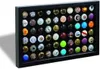 A display frame filled with many different champagne caps. Náhled obrázku produktu