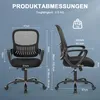 A diagram showing the dimensions of a black office chair. Produktbild-Vorschau
