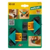 The image shows the packaging of wolfcraft corner clamps, with product images and usage examples. Produktbild-Vorschau
