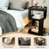 A bedside table next to a bed, with close-up shots of its features. Produktbild-Vorschau