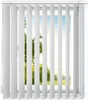 A window with white vertical blinds partially open, revealing a view of trees and sky. Anteprima dell’immagine prodotto