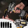 A person is holding a cordless impact wrench and attaching a socket. Several sockets are displayed in the foreground. Produktbild-Vorschau