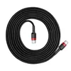 A coiled black USB-C cable with red accents on the connectors, presented on a white background. Produktbild-Vorschau