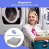 A woman is smiling and holding a laundry basket filled with clothes next to washing machines. There is a graphic overlay with product information. Produktbild-Vorschau