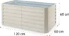 A beige metal raised garden bed with dimensions indicated. Podgląd zdjęcia produktu