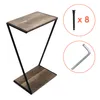 A side view of a wooden and metal side table with assembly hardware shown in circles on the right. Anteprima dell’immagine prodotto