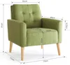 A green armchair with dimensions indicated by lines and text. Voir les images du produit