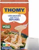 A product package for Thomy Les Sauces Geflügel Sahnesauce, showing a serving suggestion. Produktbild-Vorschau