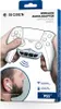 The image shows the packaging of a wireless audio adapter for a PlayStation 5 controller. It features a product shot of the adapter attached to a controller and a smaller inset image of a person wearing wireless earbuds. Podgląd zdjęcia produktu