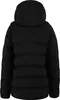 The back view of a black puffer jacket with a hood. Voir les images du produit