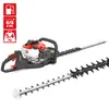 A hedge trimmer and its detached blade are displayed against a white background, with informational icons in the top left corner. Produktbild-Vorschau