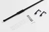 A black curtain rod and its accessories are laid out on a white background. Produktbild-Vorschau