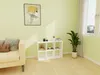 A brightly lit room with a sofa, a white cube storage unit, and a large window with curtains. Produktbild-Vorschau