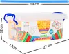 A clear, well-lit image of a toy building set in its transparent plastic container, with dimensions indicated by measurement lines and text. Podgląd zdjęcia produktu