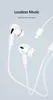 A pair of white earbuds with a lightning connector, presented against a light gray background. Produktbild-Vorschau